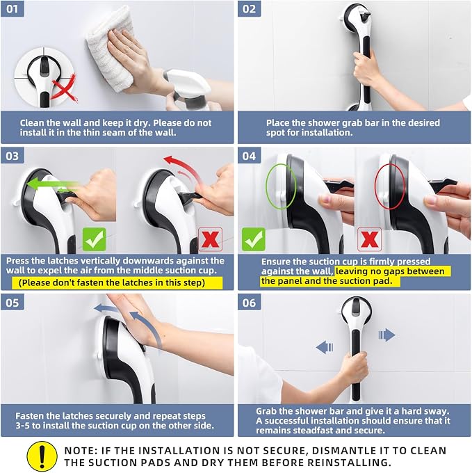 Grab Bars for Bathtubs and Showers Glow in The Dark, 17 inch Suction Grab Bar - Image 6
