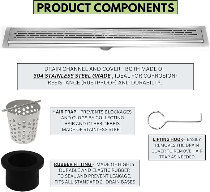 SereneDrains 304 Stainless Steel 48 Inch Linear Polished Chrome Shower Drain - Image 3