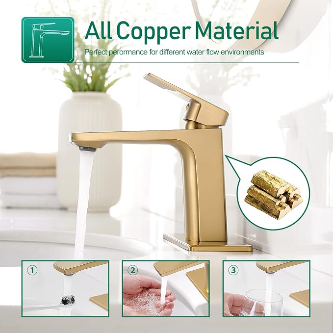 VOTON Brushed Gold Bathroom Sink Faucet Single Handle - Image 3