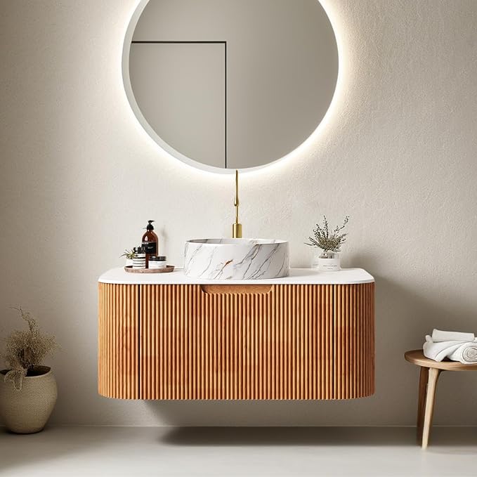 36" Bathroom Vanity with Sink, Floating Cabinet with Ultra-Thin Ceramic Basin by Unknown