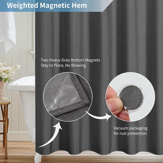2-in-1 Waterproof Long Fabric Shower Curtain or Liner, Linen Textured, 78 Inch - Image 7