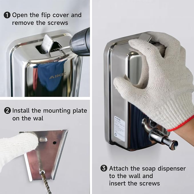AIKE Polished Stainless Steel Wall Mount Pump Soap Dispenser Polished 17 fl.oz. - Image 7