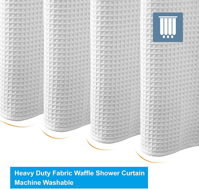 AmazerBath White Shower Curtain Fabric, Waffle Shower Curtain Polyester - Image 7