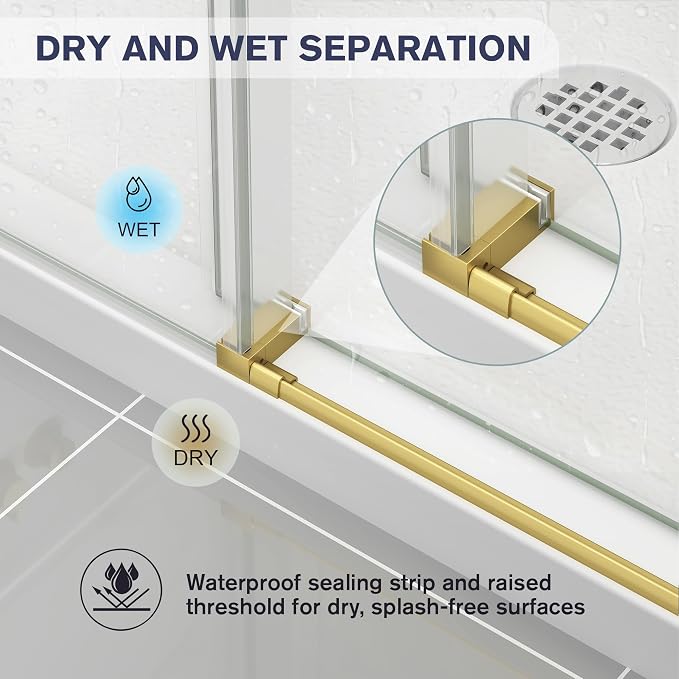 Frameless Shower Door, 49-54" W x 76" H Sliding Glass Shower Door, 1/4''(6mm - Image 9