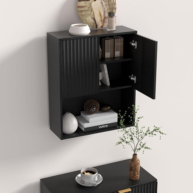 Fluted Bathroom Wall Cabinet Over The Toilet Storage, Wall Mounted Cabinet - Image 2
