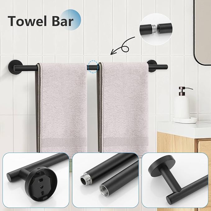 10 Pieces Matte Black Towel Bar Set Bathroom Hardware Accessories Set Upgraded - Image 2