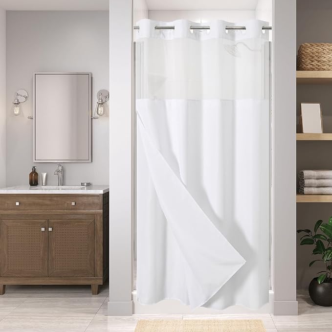Stall No Hooks Needed White Shower Curtain by EACHOPE