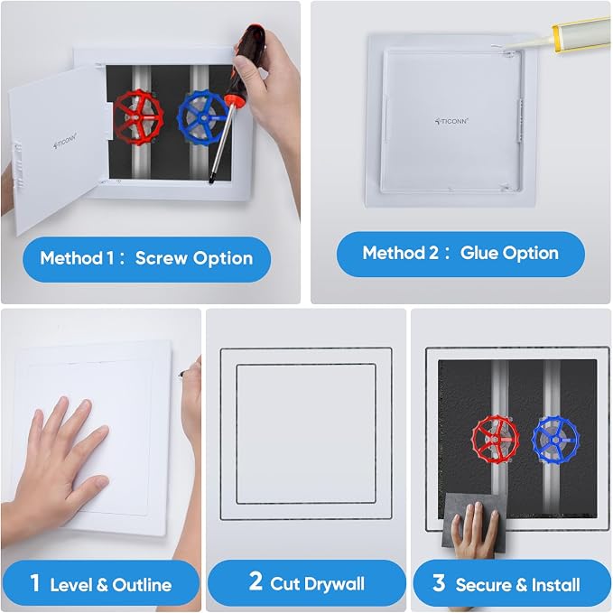TICONN Access Panel for Drywall, 8 x 8 Inch ABS Plastic Wall Hole Cover Access - Image 6
