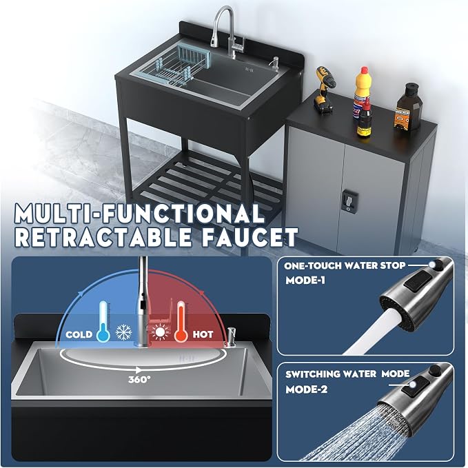 33inch Stainless Steel Freestanding Utility Sink - Image 6