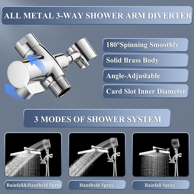 14 Inch Rain Shower Head with Handheld Spray Combo and Extention Arm, Rainfall - Image 6