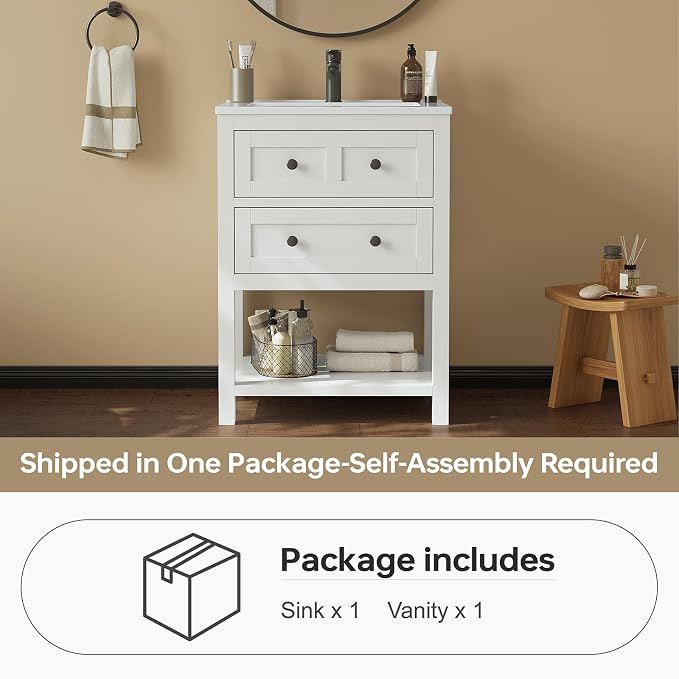 24 Inch Bathroom Vanity with Sink, Modern Bathroom Single Sink Vanity, Storage - Image 8