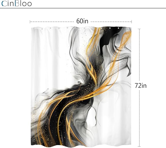 Cinbloo Black and Gold 60Wx72H Shower Curtain Abstract Modern Ombre Grey Golden - Image 4