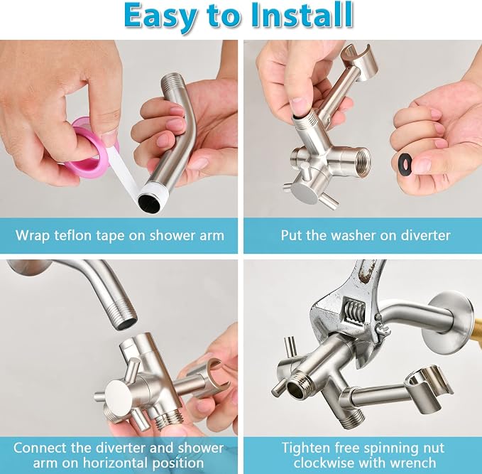 PDPBath Solid Brass Shower Arm 3 Way Shower Diverter Valve - Image 6