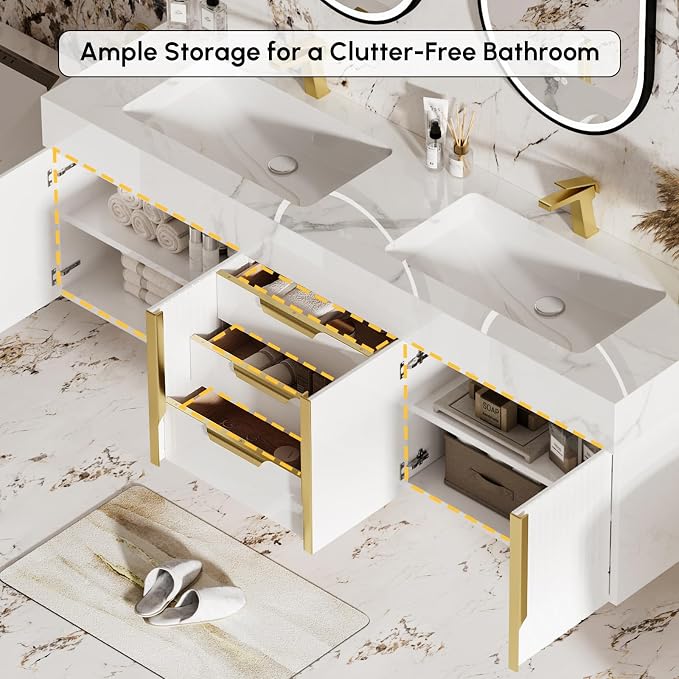 homary 59" Floating Bathroom Vanity - Image 2