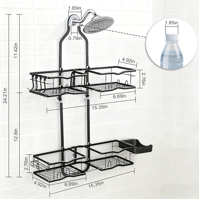 Shower Caddy Hanging Organizer, Rustproof Over Shower Head Caddy Holder - Image 7