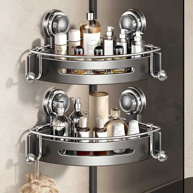 VOLPONE Corner Shower Caddy Suction Cup Shower Shelf Corner No Drilling by VOLPONE