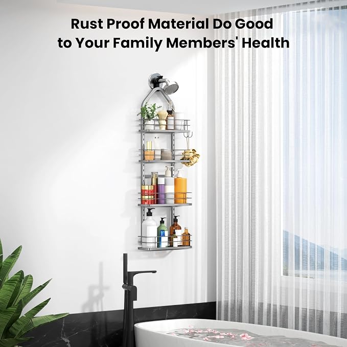 Shower Caddy Hanging, Adjustable Anti-Swing-Over The Shower Head Caddy - Image 3
