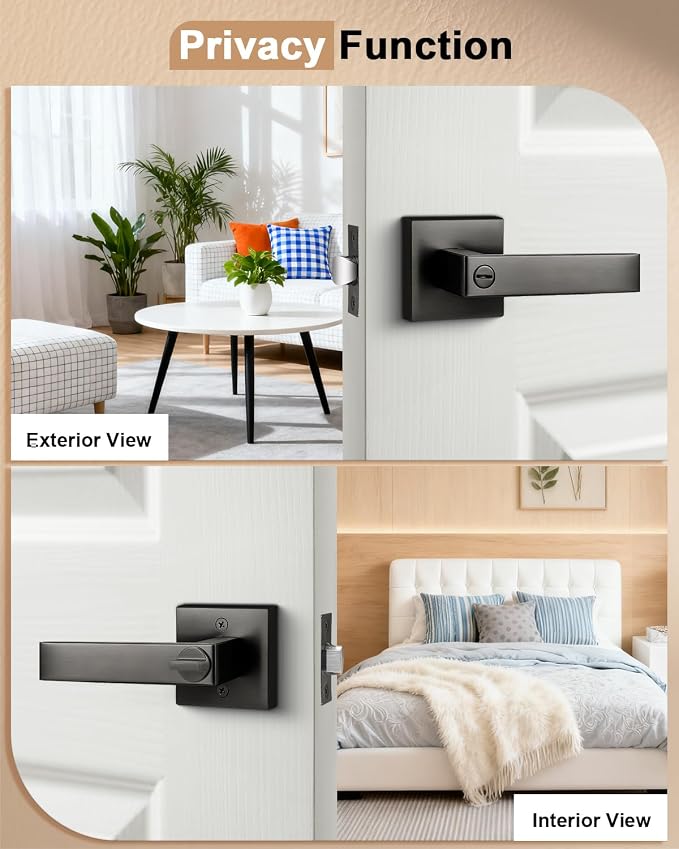Probrico Interior Privacy Locking Grey Door Lever Handles, 3 Pack Bed & Bath - Image 5