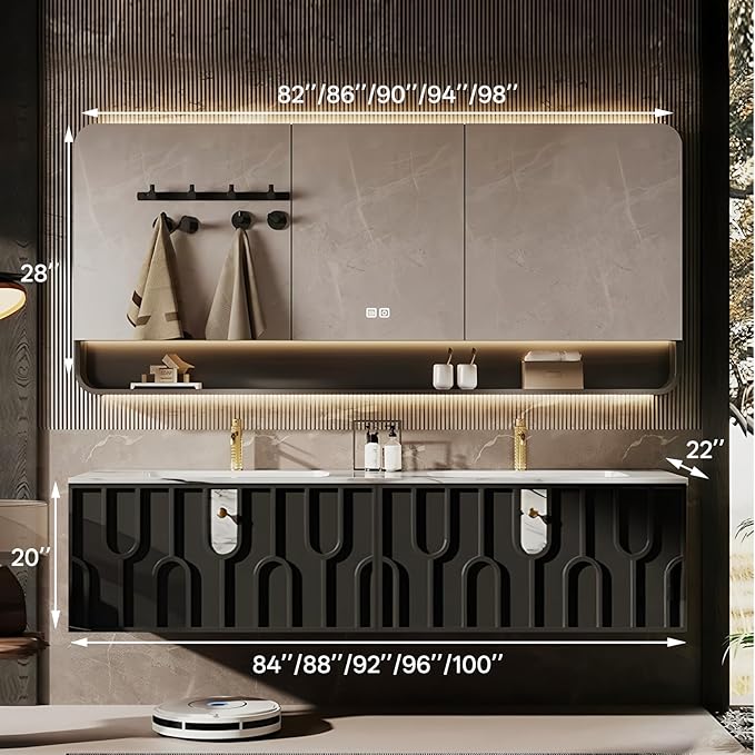 Double Sink Bathroom Vanity 96Inch, Modern Floating Vanity Set - Image 2