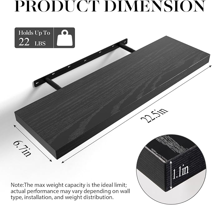 BAYKA Floating Shelves for Wall, 22.5 inches Black Wall Shelves for Bathroom - Image 7