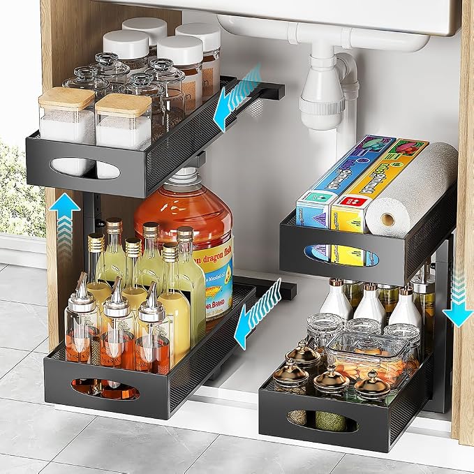 Under Sink Organizer, 2-Tier Pull Out Cabinet Organizer by WROBTLD