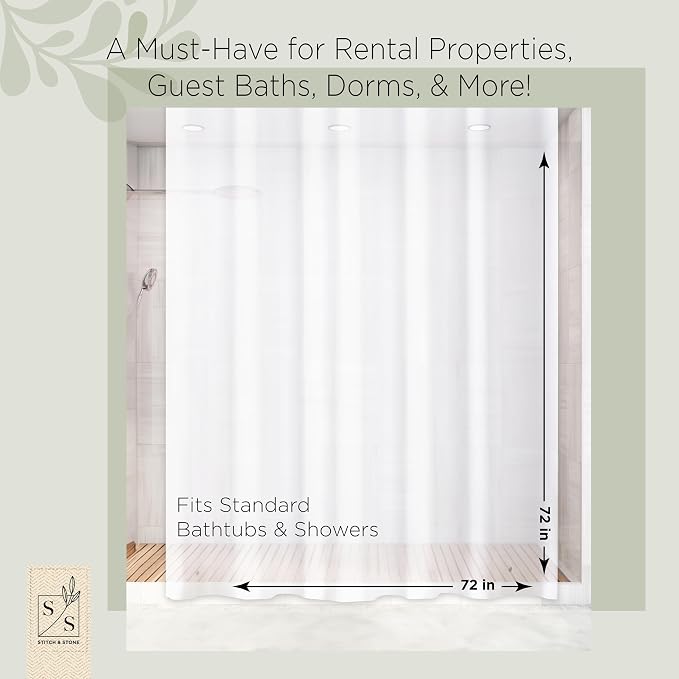 Stitch & Stone Shower Curtain Liner, Premium Medium Weight Durable Waterproof - Image 2