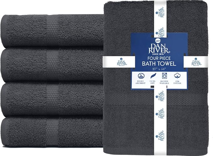 DAN RIVER Bath Towels Set of 4, 27 x 54 Inches, 100% Cotton, Larger & Lighter - Image 2