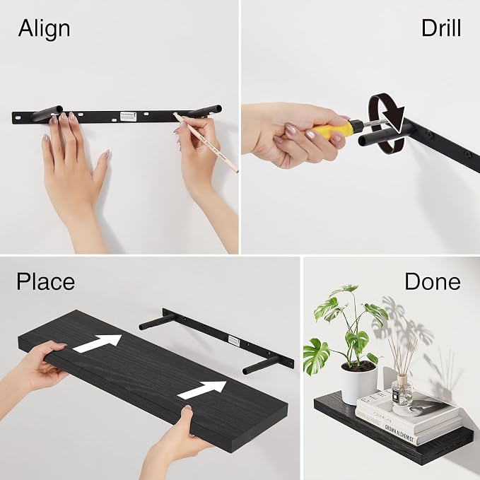 BAYKA Floating Shelves for Wall, 22.5 inches Black Wall Shelves for Bathroom - Image 9