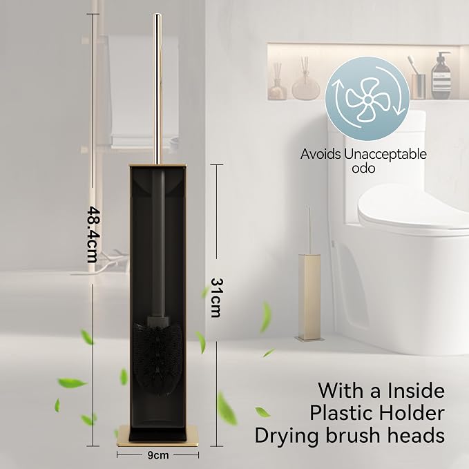 Gold Toilet Brush with Holder 304 Stainless Steel Toilet Bowl Brush, Square - Image 2