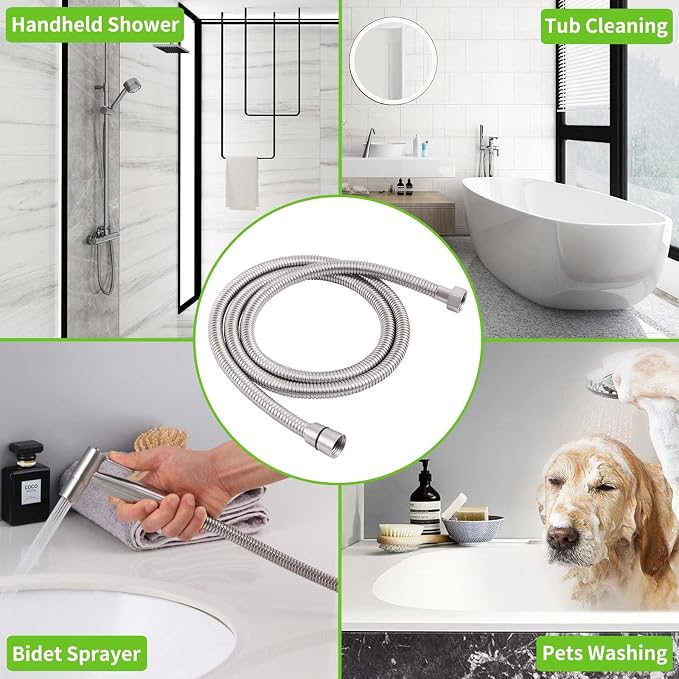 Brushed Nickel Shower Hose 59", Angle Simple Stainless Steel Replacement Head - Image 3