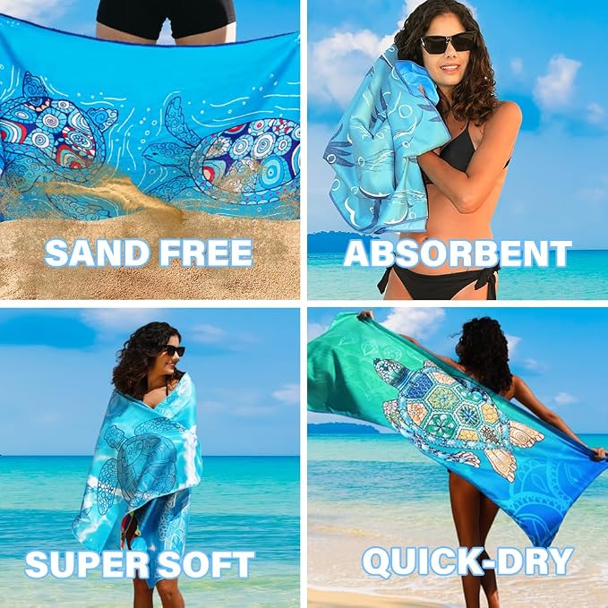 2 Pack Lightweight Thin Microfiber Beach Towel Sand Free Quick Dry Absorbent - Image 7