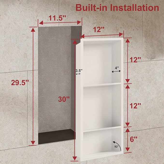 Shower Niche, 12 * 30 Stainless Steel Elegant Bathroom Niche, No Tile Needed - Image 2
