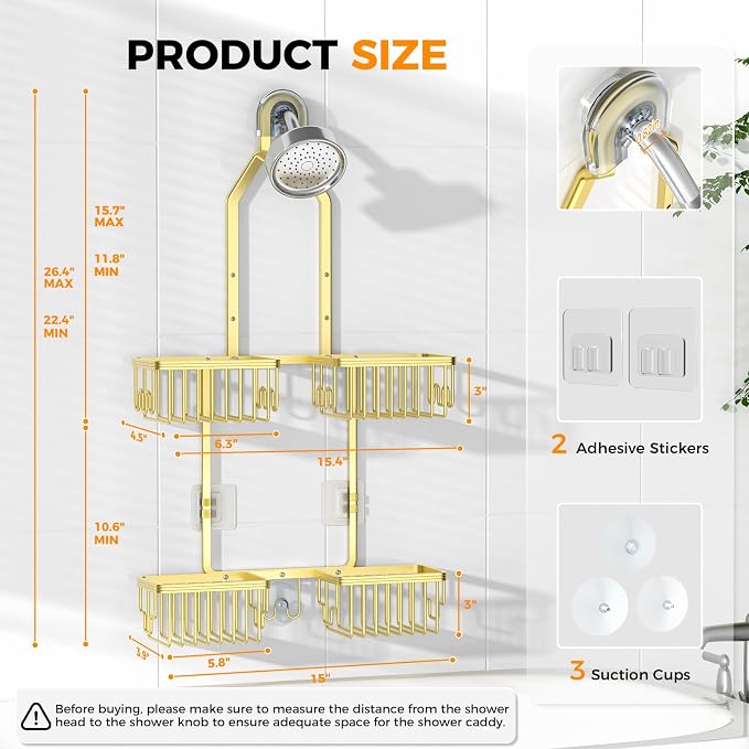 REINHARDT Aluminum Shower Caddy Hanging Adjustable Shower Caddy, Rustproof - Image 7