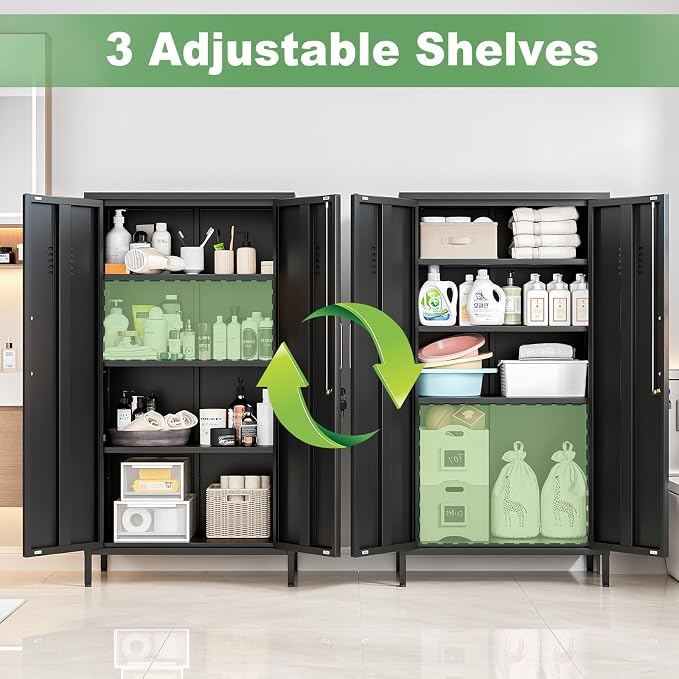 Narrow Storage Cabinet 51.18" H Bathroom Cabinet Metal Pantry Cabinets - Image 5