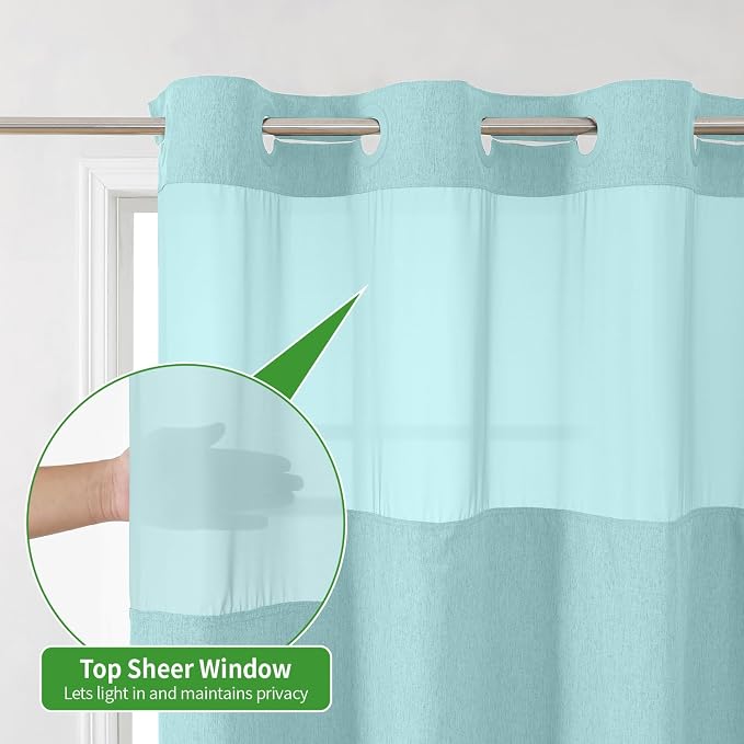 Extra Long No Hooks Needed Linen Textured Shower Curtain - Image 3