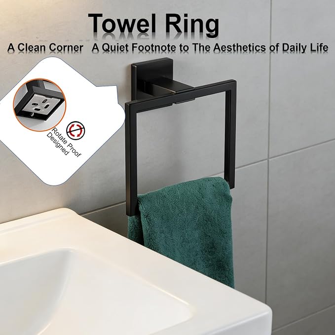 Bathroom Hardware Set 10 Piece Matte Black Bathroom Accessories Set SUS304 - Image 3