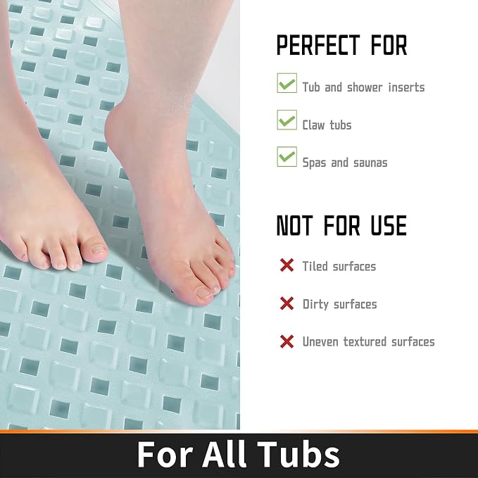 Yimobra Bathtub Mat Non Slip, Super Strong Suction Cups, 27.5"x15.5" Long - Image 3