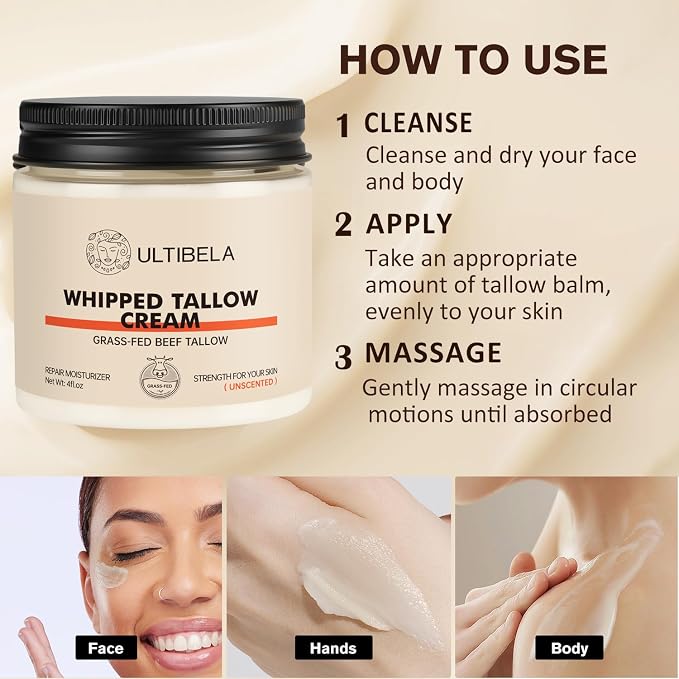 Beef Tallow for Skin, 100% Grass-Fed Whipped Tallow and Honey Balm for Body ＆ - Image 6