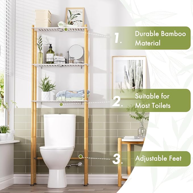 AmazerBath Bamboo Over The Toilet Storage Shelf, Bathroom Storage Organizer Rack - Image 4