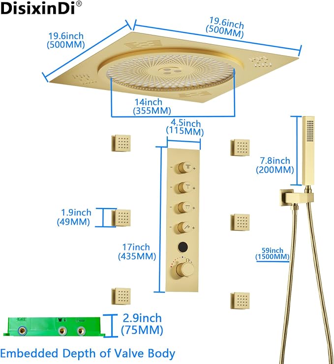 20 Inch Ceiling LED Square Music Rain Shower Head - Image 9