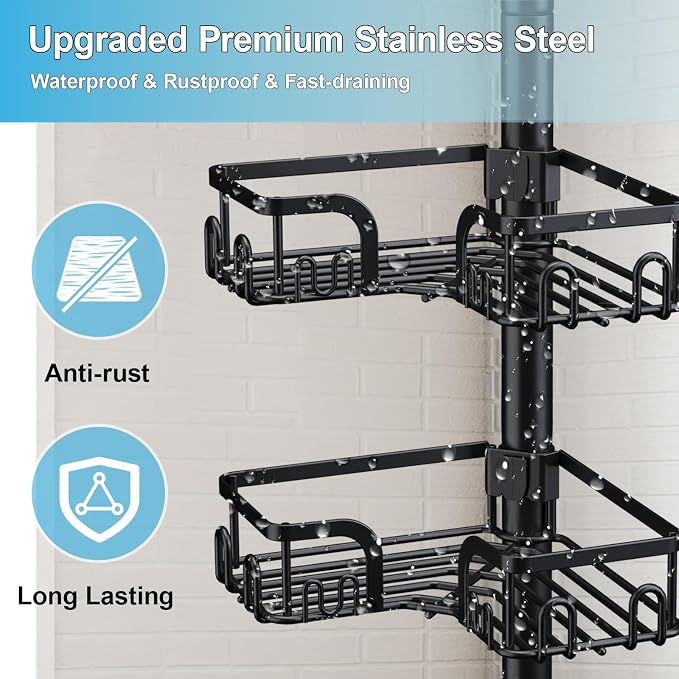 Corner Shower Caddy Tension Pole, 39-113 inch Adjustable Rustproof Floor - Image 6