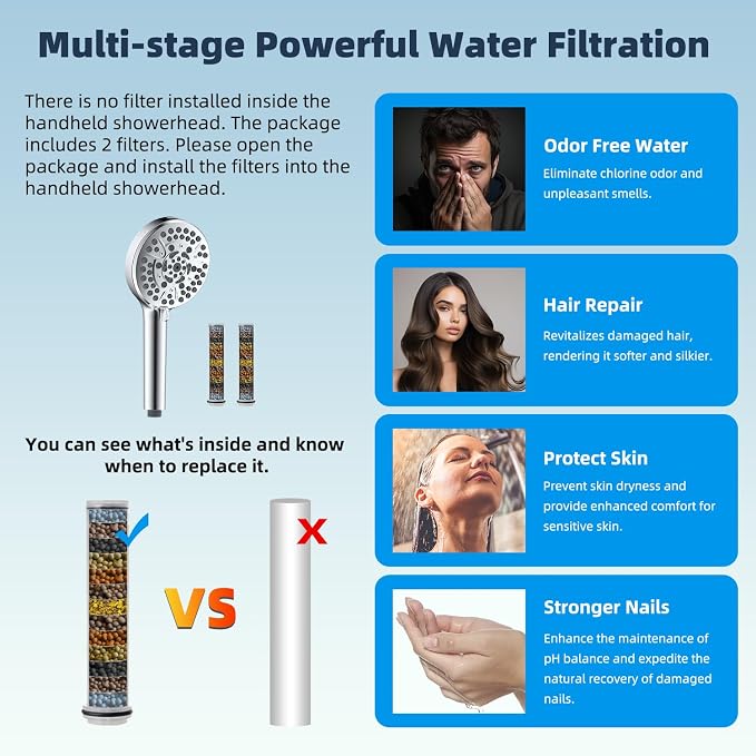 Hibbent All Metal 10'' Dual Filtered Rainfall Shower Head Combo, High Pressure - Image 5