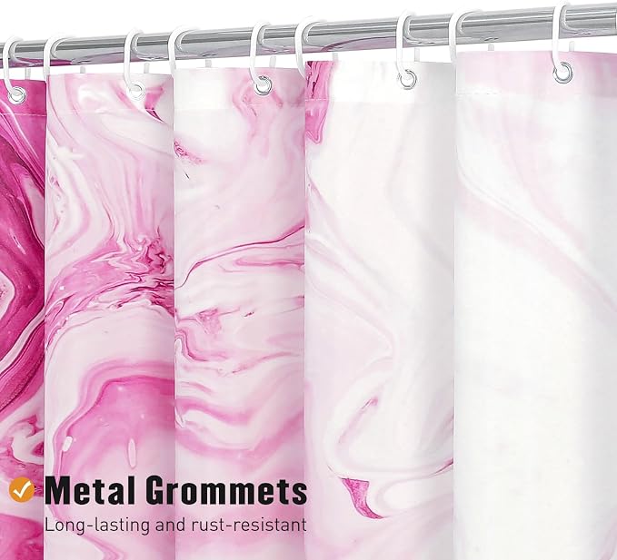 MitoVilla Hot Pink Marble Shower Curtain, Modern Ombre Fabric Cloth Shower - Image 3