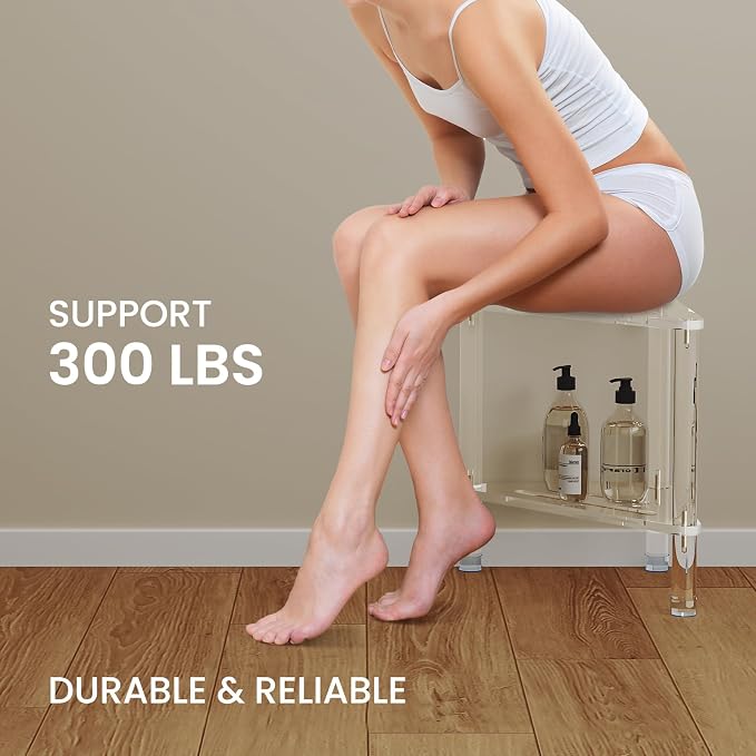 Acrylic Corner Shower Stool for Shaving Legs 11.42" D X 11.42" W X 14.37" H - Image 3