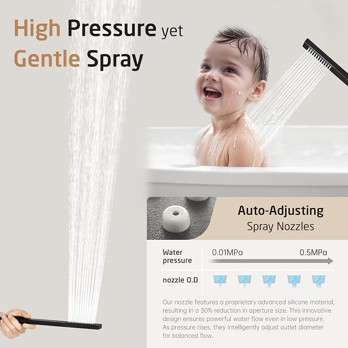 KES Black Shower Faucet Set Complete, 12 Inch Rainfall Shower Head - Image 8