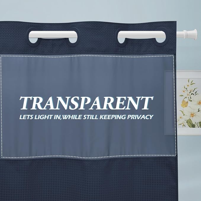 Navy Blue No Hook Shower Curtain - Image 5