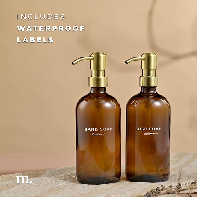 MaisoNovo Soap Dispenser 2-Piece Set | 16.9oz Amber Bottles - Image 6