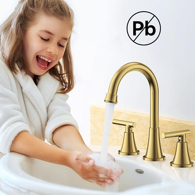 Bathroom Faucets for Sink 3 Hole, Hurran Brushed Gold Bathroom Sink Faucet - Image 7