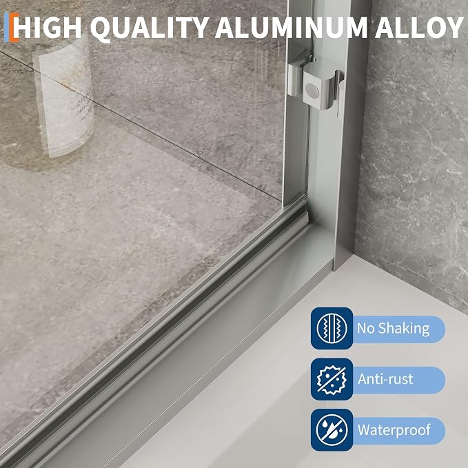 72" H x 56-60" W Semi-Frameless Shower Door, 1/4 Inch SGCC Tempered Glass - Image 5