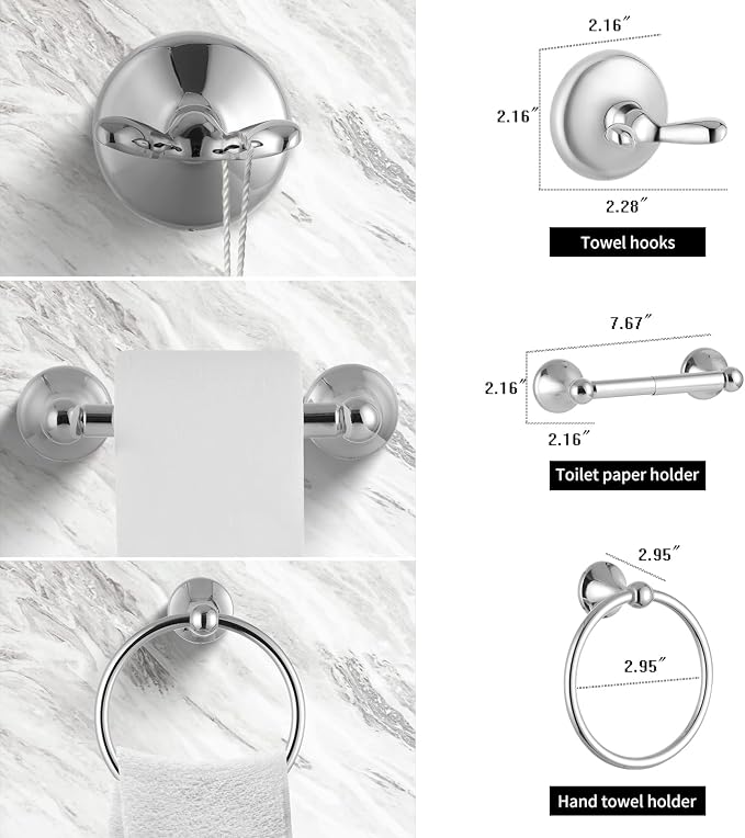 Chrome 5 Piece Bathroom Accessories Set Towel Rack Set Adjustable Expandable - Image 3